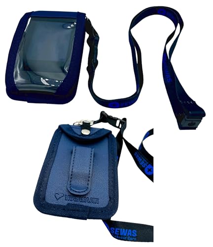 SEWAS Diabetic Care - Tasche zum Umhängen - für Dexcom G6 & G7 Empfänger- Umhängetasche mit Gürtelclip und Sichtfenster - inklusive Umhängeband - Dunkelblau von SEWAS
