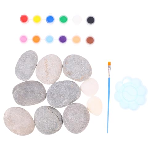 SEWOART 10 Stück Kieselsteine ​​malen Steine ​​zum Basteln Felsen Malerei Bausätze Zeichenpigment Malpigment Kunstmalset Kiesel Bemalen Farbplatte Malen Malwerkzeug Kit Pinsel Naturstein von SEWOART
