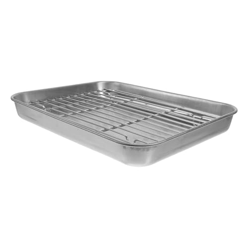 SEWOART Edelstahlbräter Mit Flachem Rost Bratpfanne Backblech Für Truthahnbraten Zum Grillen Braten Bbq Ölfilterung von SEWOART