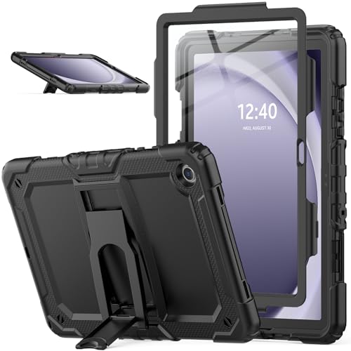 SEYMAC stock Hülle für Samsung Galaxy Tab A9 Plus/ A9+ 11 Zoll 2023 (SM-X210/X216/X218), Stoßfeste Schutzhülle mit Displayschutzfolie und Faltbarem Ständer, Galaxy Tab A9 Plus Hülle, Schwarz von SEYMAC stock