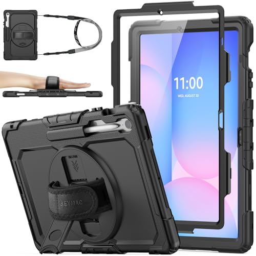 SEYMAC stock Hülle für Samsung Galaxy Tab S10 FE+ Plus 13,1 Zoll, Stoßfeste Hülle mit Displayschutz, 360° Drehbarer Ständer/Handschlaufe, Stifthalter & Schultergurt, Schwarz SEYMAC stock Hülle für Samsung Galaxy Tab S10 FE+ Plus 13,1 Zoll, Stoßfeste Hülle mit Displayschutz, 360° Drehbarer Ständer/Handschlaufe, Stifthalter & Schultergurt, Schwarz von SEYMAC stock