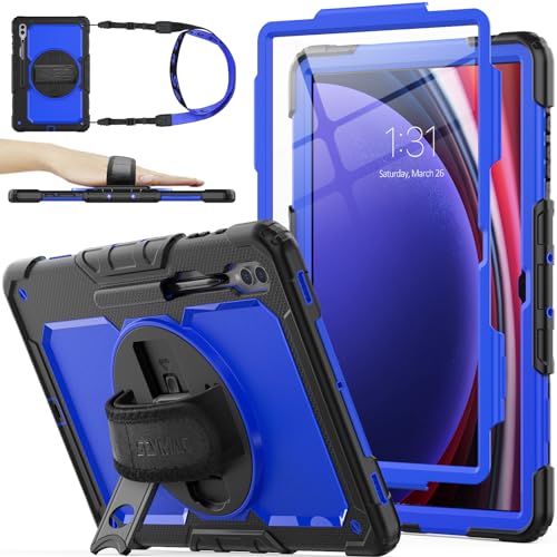 SEYMAC stock Hülle für Samsung Galaxy Tab S9 Ultra 14.6 Zoll 2023, Stoßfeste Schutzhülle mit Bildschirmschutz,Stifthalter,360 Drehbare Handschlaufe & Ständer für Galaxy Tab S9 Ultra/ S8 Ultra, Blau von SEYMAC stock