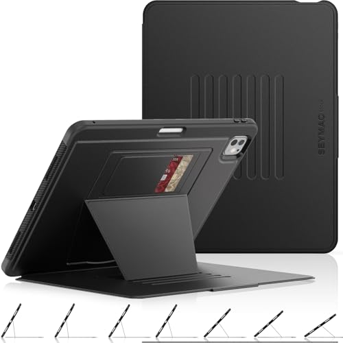SEYMAC stock Hülle für iPad Pro 13 Zoll 2024 (M4), Stoßfeste Hülle mit Stifthalter, [Mehrere Winkel] Magnetischer Ständer & Kartensteckplatz, Auto Schlaf/Aufwach Smart, Schwarz von SEYMAC stock