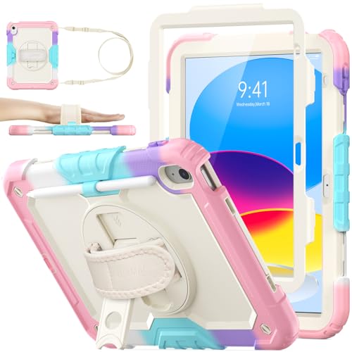 SEYMAC stock Hülle für iPad A16 11./10. Generation 11/10.9 Zoll 2025/2022, Stoßfeste Hülle mit Displayschutzfolie, 360 Drehbarer Ständer/Handschlaufe, Stifthalter & Schultergurt, Camo Rosa von SEYMAC stock