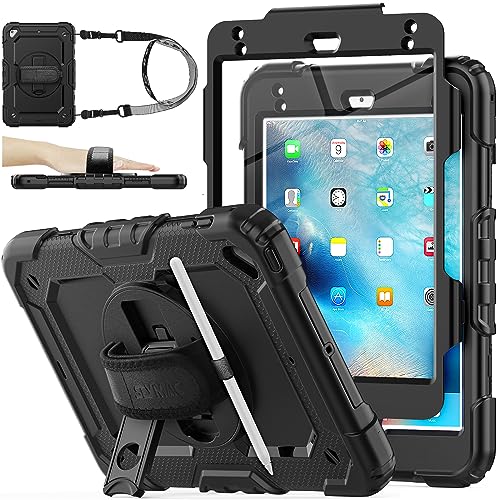 SEYMAC stock iPad Mini 5 Hülle, iPad Mini 4 Hülle Kinder, Schutzhülle mit Bildschirmschutz Stifthalter [360 Drehbarer Handschlaufe]& Ständer für iPad Mini 5./4. Generation 7,9 Zoll 2019/2015 (Schwarz) von SEYMAC stock