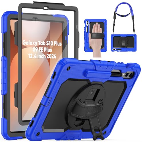 SEYMAC Hülle für Samsung Galaxy Tab S9 FE Plus 12,4 Zoll 2023, Robuste Schutzhülle mit Drehbarem Ständer/Handschlaufe, Schultergurt, Displayschutzfolie, Samsung S9 FE Plus Tablet Hülle, Blau SEYMAC Hülle für Samsung Galaxy Tab S9 FE Plus 12,4 Zoll 2023, Robuste Schutzhülle mit Drehbarem Ständer/Handschlaufe, Schultergurt, Displayschutzfolie, Samsung S9 FE Plus Tablet Hülle, Blau von SEYMAC