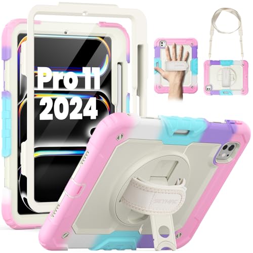 SEYMAC Hülle für iPad Pro 11 Zoll 2024 5. Generation M4, Stoßfeste Hülle für iPad Pro 11 mit Displayschutz, 360° Drehbarer Ständer und Handschlaufe, Schultergurt, mit Stifthalter, Rosa SEYMAC Hülle für iPad Pro 11 Zoll 2024 5. Generation M4, Stoßfeste Hülle für iPad Pro 11 mit Displayschutz, 360° Drehbarer Ständer und Handschlaufe, Schultergurt, mit Stifthalter, Rosa von SEYMAC