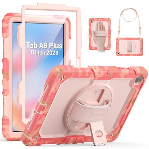 SEYMAC Schutzhülle für Samsung Galaxy Tab A9+/ A9 Plus 27,9 cm (11 Zoll) 2023 (SM-X210/X216/X218), robuste, stoßfeste Schutzhülle mit Displayschutzfolie, drehbarer Ständer, Hand-/Schultergurt von SEYMAC