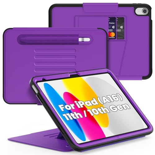 SEYMAC Schutzhülle für iPad (A16) 11. / 10. Generation (2025/2022), stoßfest, Ständer mit mehreren Winkeln, stark magnetisch, automatischer Schlafmodus, mit Stifthalter/Kartenschlitz, Lila von SEYMAC