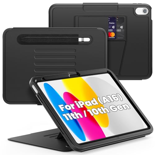 SEYMAC Schutzhülle für iPad (A16) 11. / 10. Generation (2025/2022), stoßfest, Ständer mit mehreren Winkeln, stark magnetisch, automatischer Schlafmodus, mit Stifthalter/Kartenschlitz, Schwarz von SEYMAC