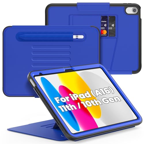 SEYMAC Schutzhülle für iPad (A16) 11. / 10. Generation (2025/2022), stoßfest, mehrere Winkel, Ständer, stark magnetisch, automatischer Schlafmodus, mit Stifthalter/Kartenschlitz, Blau von SEYMAC