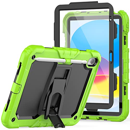SEYMAC Schutzhülle für iPad 10. Generation 10,9 Zoll 2022, stoßfeste iPad 10 Hülle mit Displayschutzfolie/faltbarem Ständer/Stifthalter für Kinder, iPad 10. Generation Hülle A2696/A2757/A2777, Grün von SEYMAC
