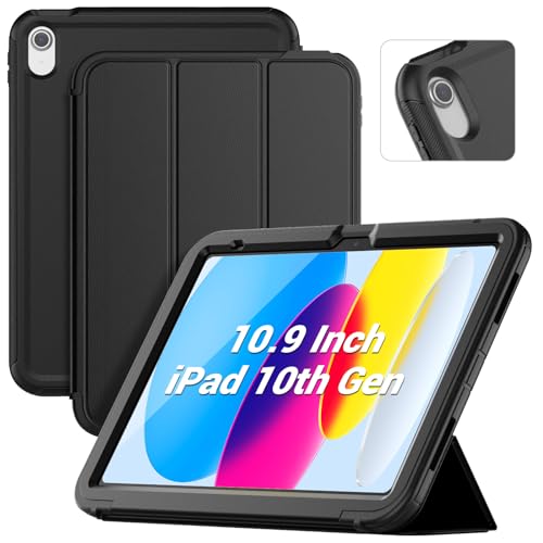 SEYMAC iPad 10. Generation 10,9 Zoll 2022 Release, langlebig, robust, strapazierfähig, stoßfest, Schutz, Folio Stand Case mit Smart Cover Auto Sleep/Wake für iPad 10. Generation, Schwarz von SEYMAC