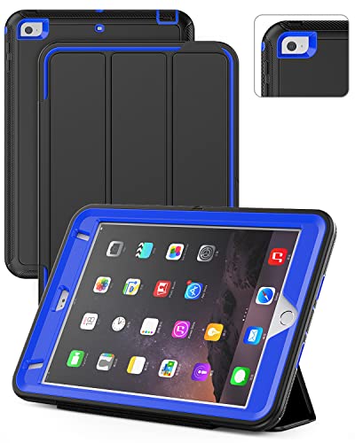 SEYMAC iPad Mini 5 / Mini 4 Hülle 7,9 Zoll, langlebig, robust, strapazierfähig, stoßfest, Schutz für Kinder mit dreifach faltbarem Ständer, automatische Wake/Sleep-Smart-Cover für iPad Mini 5. / Mini 4. Generation, Schwarz/Blau von SEYMAC