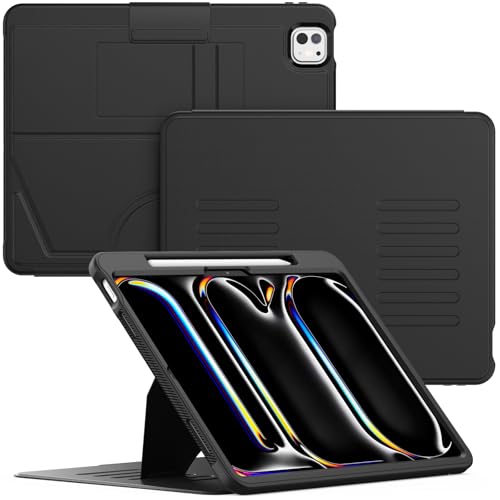 SEYMCY Schutzhülle für iPad Pro 13 Zoll 2024 M4 (A2925/A2926/A3007), Leder Smart Cover mit 6-Winkel Magnetständer, Auto Sleep/Wake, Stifthalter, Kartenfächer für iPad Pro 13 Zoll, Schwarz von SEYMCY