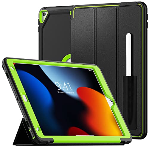 Schutzhülle für iPad 10.2 Zoll (25.9 cm), iPad 7. / 8. Generation, strapazierfähig, stoßfest, mit Stifthalterung/Folio-Ständer, Smart-Cover für iPad Hülle 10.2 Zoll (2019/2020, schwarz/grün von SEYMCY