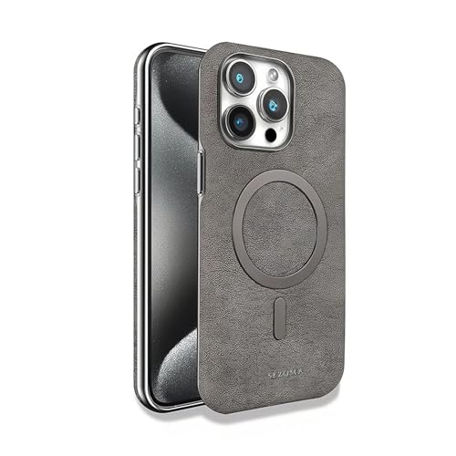 SEZQMA Lederhülle für iPhone 16 Pro Max, schlanke Hülle mit Magsafe, stark magnetisch und kabellosem Laden, robuste Schutzhülle 16 Promax Luxus Bumper Cover für Damen und Herren, Grau SEZQMA Lederhülle für iPhone 16 Pro Max, schlanke Hülle mit Magsafe, stark magnetisch und kabellosem Laden, robuste Schutzhülle 16 Promax Luxus Bumper Cover für Damen und Herren, Grau von SEZQMA
