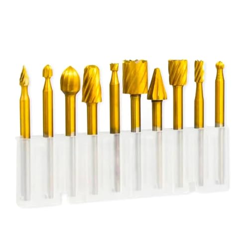 Holzbohrer-Bit-Set, 10 Stück, 3 mm, Edelstahl, HSS für Holzschnitzerei (Gold) von SFYMORHE
