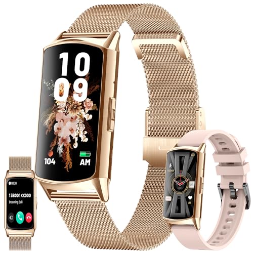 SGDDFIT Smartwatch Damen mit Telefonfunktion, 1.58" AMOLED HD Sportuhr Herren mit Bluetooth Anrufe Fitnessuhr mit Herzfrequenzmonitor Schlafmonitor Schrittzähler, Smart Watch für iOS Android (Gold) von SGDDFIT