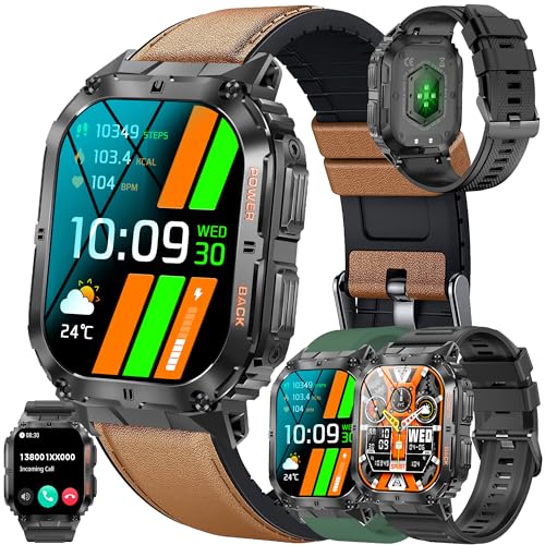 Smartwatch 1,96" AMOLED Herren mit Telefonfunktion, IP68 Wasserdicht Sportuhr mit 100+ Sportmodi, Blutdruckmessung, SpO2, Herzfrequenz, Schrittzähler, Militärische Fitnessuhr für iOS Android (Schwarz) von SGDDFIT