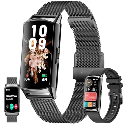 Smartwatch Damen mit Telefonfunktion, 1.58" AMOLED HD Sportuhr Herren mit Bluetooth Anrufe Fitnessuhr mit Herzfrequenzmonitor Schlafmonitor Schrittzähler, Smart Watch für iOS Android (Schwarz) von SGDDFIT