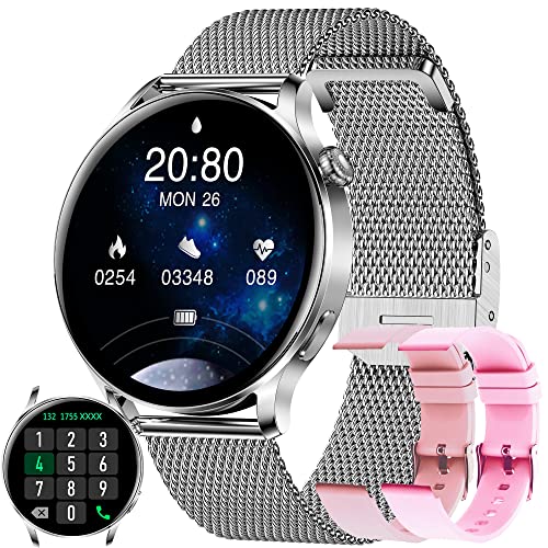 Smartwatch Damen mit Telefonfunktion, 2022 Fitnessuhr mit Pulsuhr Blutdruckmessung Schlaf Tracker SchrittzählerI Uhr Damen IP67 Wasserdicht Fitness Armbanduhr für Damen Herren Android iOS (Silber) von SGDDFIT