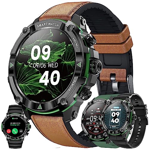 Smartwatch Herren mit Telefonfunktion, 1,39" Touchscreen 5ATM Wasserdicht Sportuhr mit 123 Sportmodi, Blutdruckmessung, Herzfrequenz, Schrittzähler, Militärische Fitnessuhr für iOS Android (Grün) von SGDDFIT