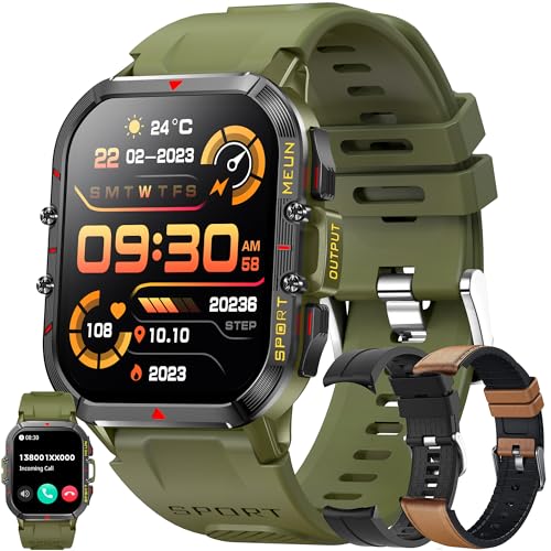 Smartwatch Herren mit Telefonfunktion, 1,96" Touchscreen IP68 Wasserdicht Sportuhr mit 100+ Sportmodi, Blutdruckmessung, Herzfrequenz, Schrittzähler, Militärische Fitnessuhr für iOS Android (Grün) von SGDDFIT