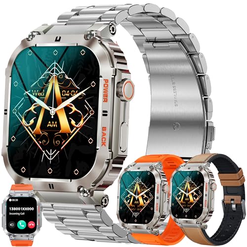 Smartwatch Herren mit Telefonfunktion, 1.96" HD Sportuhr mit Bluetooth Anrufe, Fitnessuhr mit Herzfrequenzmonitor Schlafmonitor Schrittzähler, IP68 Wasserdicht Smart Watch für iOS Android (Silber) von SGDDFIT
