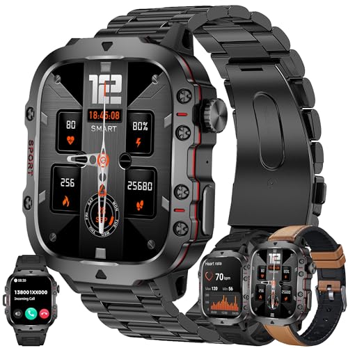 Smartwatch Herren mit Telefonfunktion, 5ATM Wasserdicht 1,96" HD Sportuhr mit Bluetooth Anrufe Fitnessuhr mit Herzfrequenzmonitor Schlafmonitor Schrittzähler, Smart Watch für iOS Android (Braun) von SGDDFIT