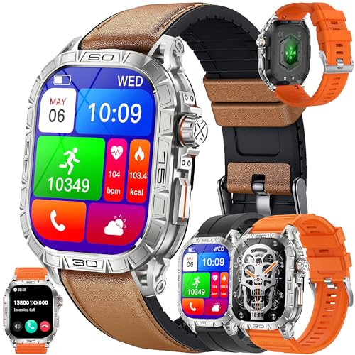 Smartwatch Herren mit Telefonfunktion, Smart Watch 1,96" AMOLED mit Bluetooth Anrufe 5ATM Wasserdicht Fitnessuhr mit Herzfrequenzmonitor Schlafmonitor Schrittzähler, Sportuhr für iOS Android (Silber) von SGDDFIT