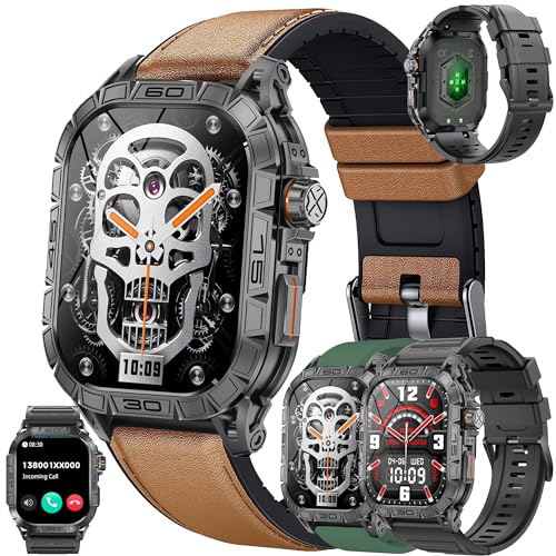 Smartwatch Herren mit Telefonfunktion, Smart Watch 1,96" AMOLED mit Bluetooth Anrufe 5ATM Wasserdicht Fitnessuhr mit Herzfrequenzmonitor Schlafmonitor Schrittzähler, Sportuhr für iOS Android (Schwarz) von SGDDFIT