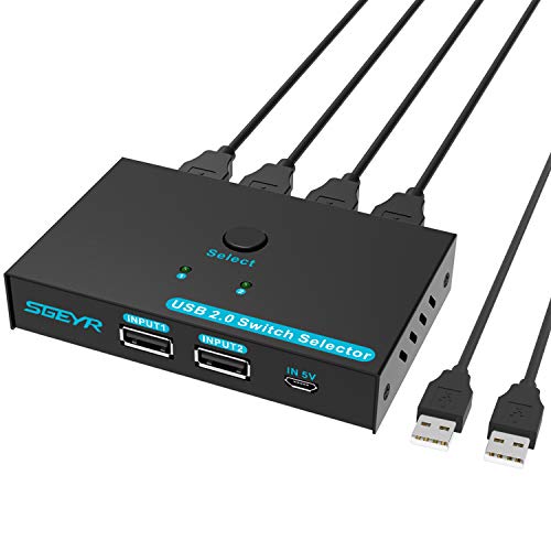 SGEYR 4 Ports USB 2.0 Switch 2 In 4 Out USB Umschalter mit 2 USB Kabel Kits für 4-USB Teilen 2-PCs für Drucker, Scanner, Tastatur, USB Sticks, Festplatten, Maus usw von SGEYR