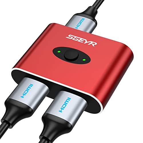 SGEYR HDMI Switch HDMI Splitter, Aluminium HDMI Splitter 2 in 1 oder 1 in 2 Bi-Direction HDMI Switcher Unterstützt 4K, 3D, 1080P HD Manueller HDMI Umschalter für HD TV/Blu-Ray/DVD/PS4/Xbox usw (Rot) von SGEYR