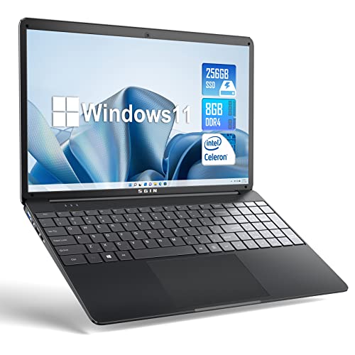 SGIN 15,6 Zoll Laptop, 8 GB RAM 256 GB SSD Windows 11 Notebook, Celeron Quad-Core, Up to 2,8 GHz, 1366 x 768, 2,4/5,0 G WiFi, 7000 mAh, Bluetooth von SGIN