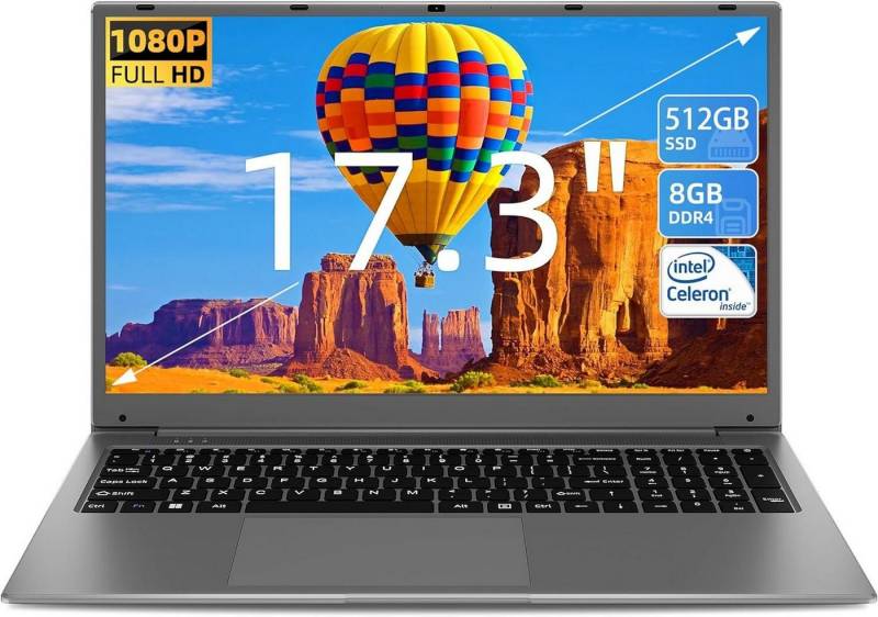 SGIN 17 Zoll FullHD Notebook,Bluetooth,Webcam, Intel Celeron Notebook (43,94 cm/17,3 Zoll, Intel Celeron, Intel Iris Xe Graphics, 512 GB SSD, Laptop, Computer, Notebook, 17,3 Zoll, PC, Business SGIN) von SGIN