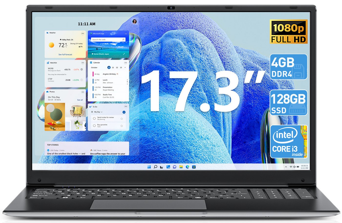 SGIN Dual-Band WiFi, Bluetooth 4.2, Celeron, Tragbar und leicht Notebook (Intel 5005U, 128 GB SSD, 4 GB RAM, erweiterbar bis 512 GB, 1920 x1080, bis 2 GHz, HD) von SGIN