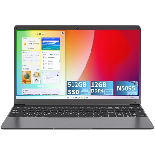 SGIN Laptop 12 GB DDR4 512 GB SSD, 15,6 Zoll Laptop mit Intel Quad-Core-Prozessor, 1920 x 1080 IPS FHD Display, 2,4/5,0 G WiFi, BT4.2, Typ-C, USB 3.2 x 2, Typ-C, 53,2 WH Batterien von SGIN