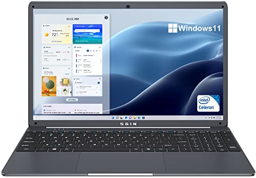 SGIN Laptop 15,6" 12GB DDR4 512GB SSD, Laptop Windows11 mit Intel Celeron N4500, FHD 1920 × 1080 IPS-Display, 2.4/5.0G WiFi, Bluetooth 4.2, 2xUSB 3.0Unterstützt 512 GB TF-Karte Erweiterung, Gray(X15) von SGIN