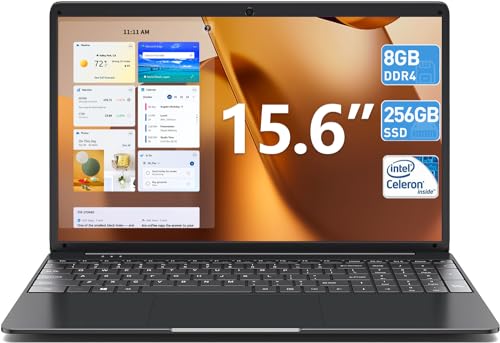 SGIN Laptop 15,6 Zoll, 8 GB RAM 256 GB SSD Notebook, Celeron Quad-Core, 1366 x 768, 2.4/5.0G WiFi, Bluetooth 4.2, erweiterbarer Speicher 512 GB TF von SGIN