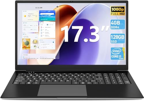 SGIN Laptop Computer 4GB DDR4 128GB SSD, 17 Zoll Laptop Intel Core i3-5005U Prozessor, FHD 1920 * 1080 Display, TF-Karte, WLAN, USB 3.2, Type_C, 8000Wh Akku von SGIN