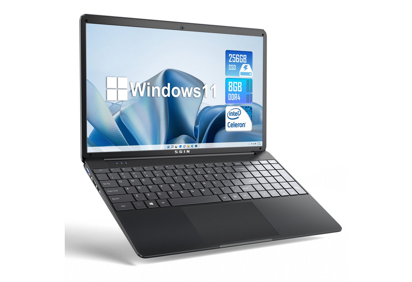 SGIN Windows 11, Dualband-WiFi, Blendschutz, 180° Drehung Notebook (Intel Celeron N4020C, 256 GB SSD, mit 8GB RAM, bis 2.8GHz, 2.4/5.0G WiFi) von SGIN
