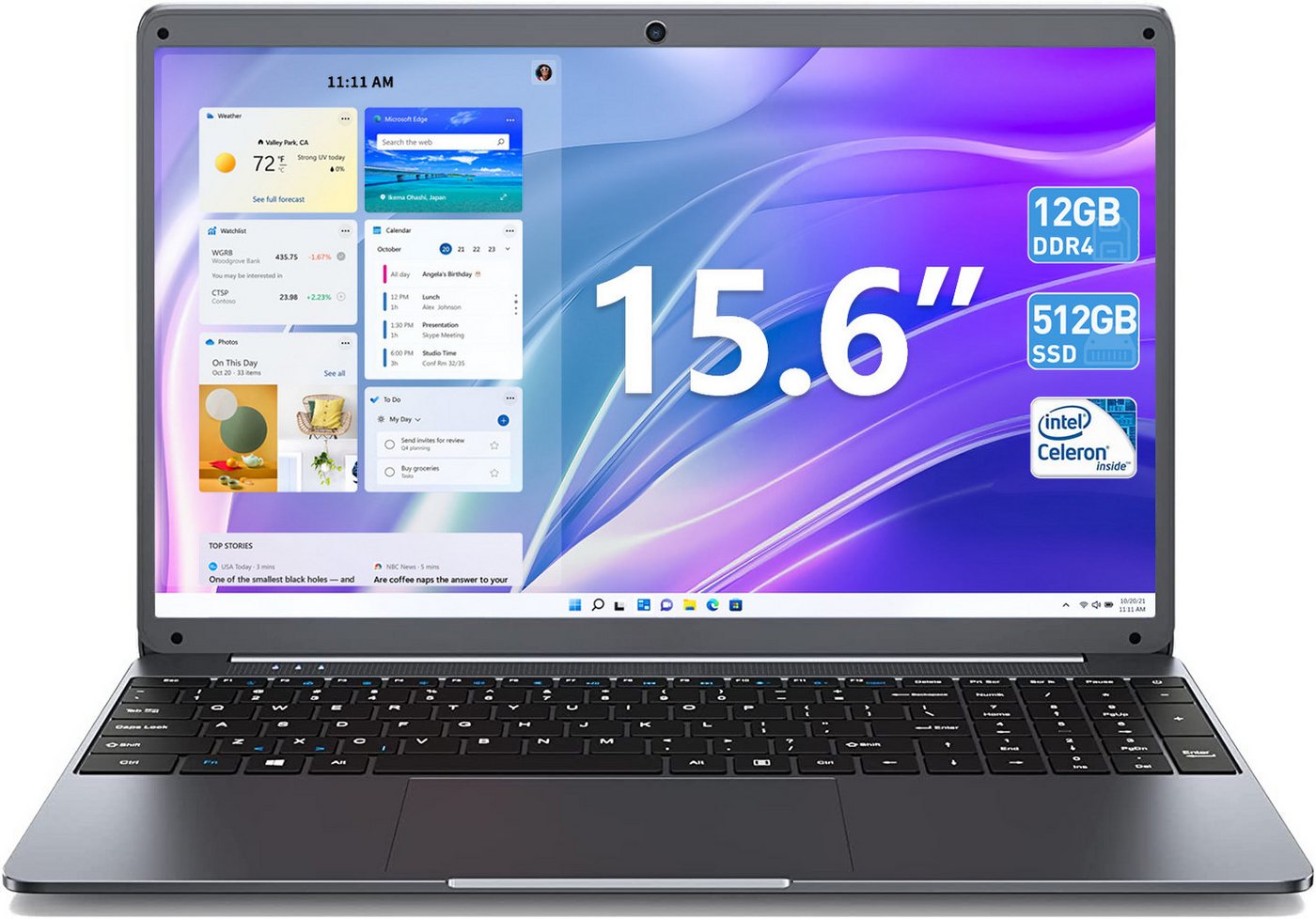 SGIN X15, 12 GB RAM, bis zu 2,9 GHz, FHD 1920 x 1080, 5000 mAh Akku Notebook (Intel N5095, 512 GB SSD, 2,4/5,0 GHz WLAN, Bluetooth 4.2, erweiterbar 512 GB TF, Geringer Lärm) von SGIN