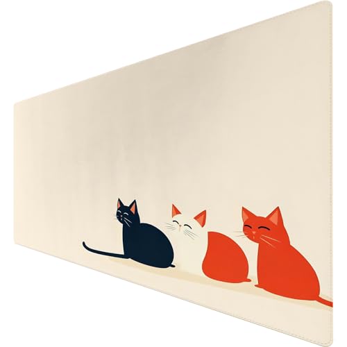 Gaming Mauspad 900x400 mm - rutschfeste Basis, Abriebfester Rand | Schwarze Katze Himmel Meer Muster Design & Hochwertiges Stoffoberfläche, Leicht zu Reinigen Größe Mousepad für Büro/Gamer (10) von SGKITM