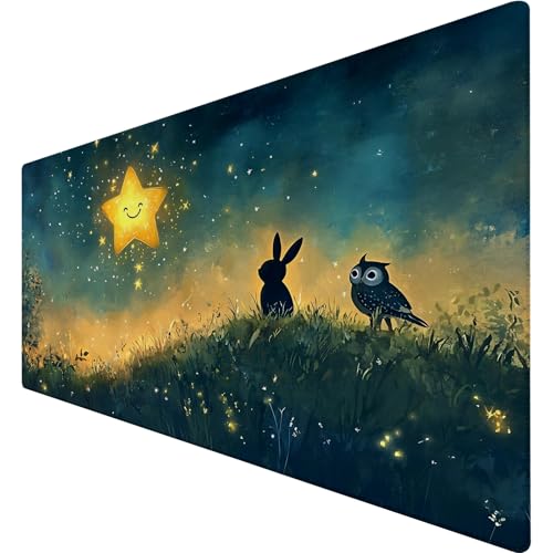 Gaming Mauspad 900x400 mm - rutschfeste Basis, Abriebfester Rand | Schwarze Katze Himmel Meer Muster Design & Hochwertiges Stoffoberfläche, Leicht zu Reinigen Größe Mousepad für Büro/Gamer (2) von SGKITM