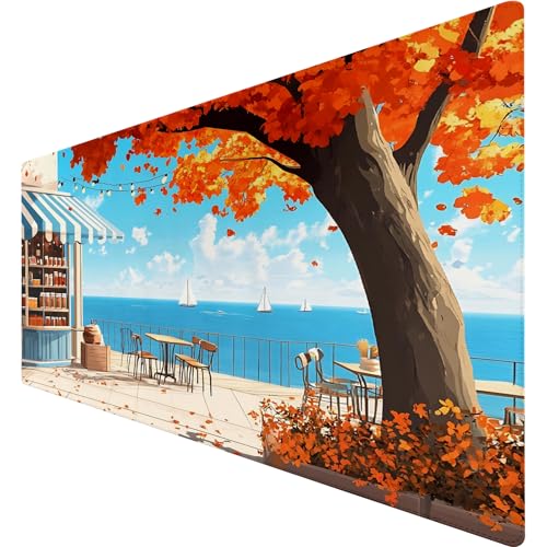 Gaming Mauspad 900x400 mm - rutschfeste Basis, Abriebfester Rand | Schwarze Katze Himmel Meer Muster Design & Hochwertiges Stoffoberfläche, Leicht zu Reinigen Größe Mousepad für Büro/Gamer (3) von SGKITM