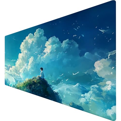 Gaming Mauspad 900x400 mm - rutschfeste Basis, Abriebfester Rand | Schwarze Katze Himmel Meer Muster Design & Hochwertiges Stoffoberfläche, Leicht zu Reinigen Größe Mousepad für Büro/Gamer (4) von SGKITM