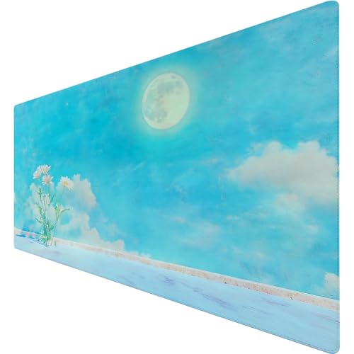 Gaming Mauspad 900x400 mm - rutschfeste Basis, Abriebfester Rand | Schwarze Katze Himmel Meer Muster Design & Hochwertiges Stoffoberfläche, Leicht zu Reinigen Größe Mousepad für Büro/Gamer (6) von SGKITM