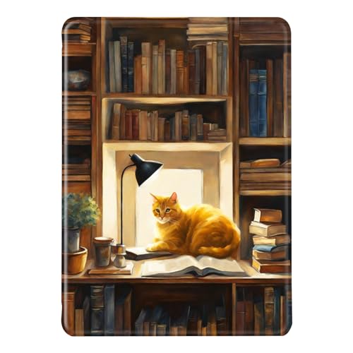 Hülle für Kindle Paperwhite 11. Gen 2021 6,8" Hülle Flip Leder Silikon Weich Hülle Auto Aufwachen oder Schlafen Magnetisch TPU Case Innenhof Buchhandlung Paar Schreibtischlampe Katze Muster Hülle (5) von SGKITM