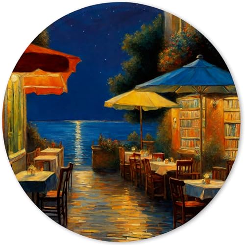 Mauspad aus Tuch + Naturkautschuk Anglebige Materialien 220 x 220 x 3mm Vernähte Kanten Wasserdichte Rutschfest Tragbar Runde Mauspads Buchhandlung Muster Mouse Pad für Gaming, Zuhause, Büro (06) von SGKITM